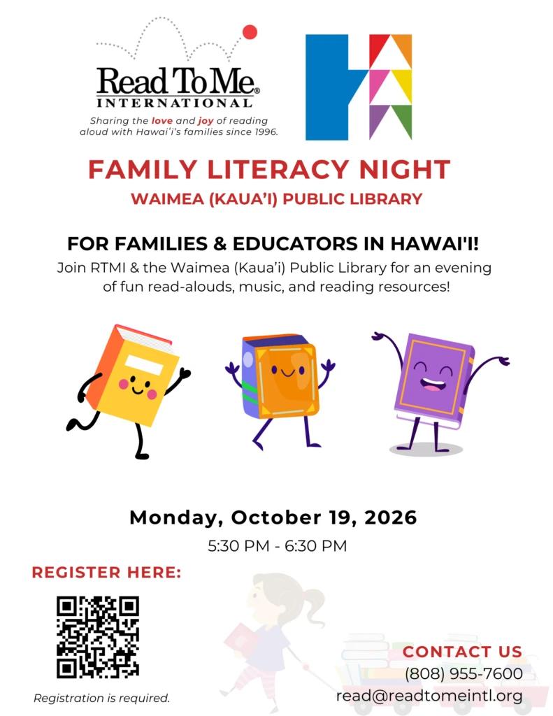 Family Literacy Night at Waimea Public Library Oct 19, 2026